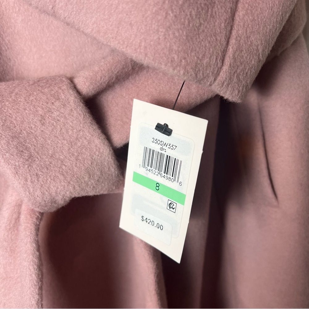 Cole Haan - Women’s Slick Wool Blend Wrap Coat Shawl Collar Belted Pink - Sz. 8 - Picture 7 of 11